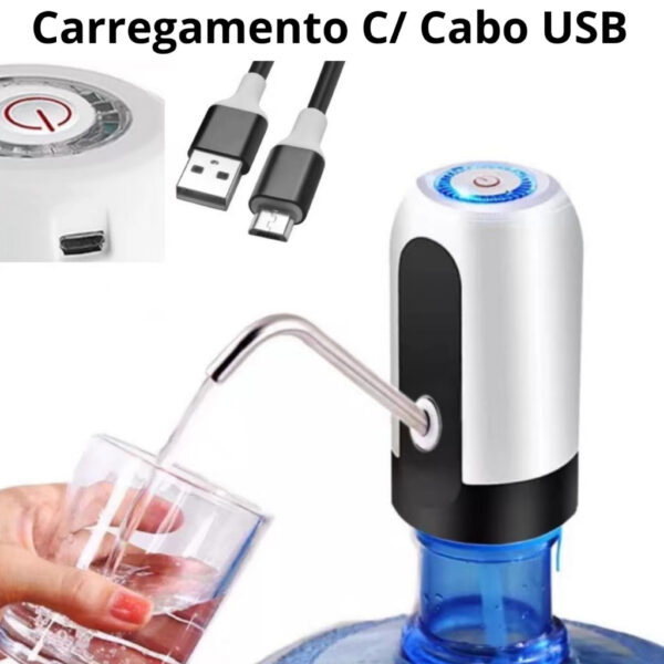 Bomba Elétrica De Galão Universal Com Carregamento USB Para Galão Garrafão De Água - Image 4