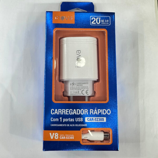 Carregador Inova Rápido 20w 3.0 V8 Tipo C Usb Atacado