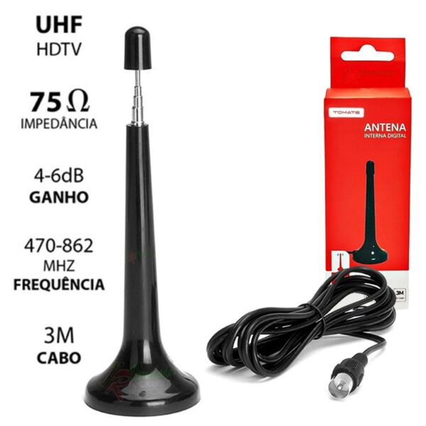 Antena Digital Interna/Externa Full HDTV 4K com Cabo