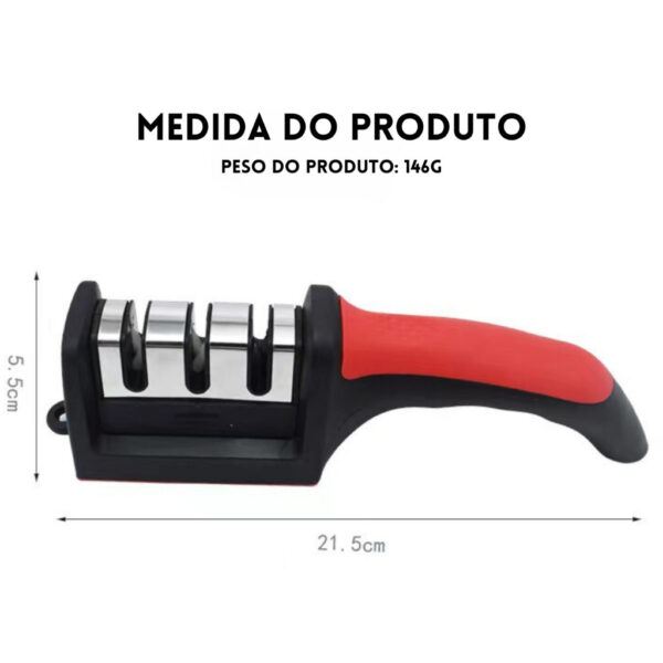 Amolador De Facas Em Aço Inox Com 3 Borda Profissional Base Emborrachado - Image 7