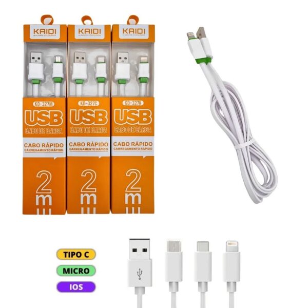 Cabo Turbo USB - Tipo C, Iphone, V8 - 2 Metros