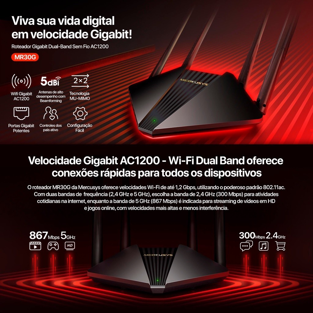 Roteador Wi-Fi Dual Band Gigabit AC1200 Mercusys MR30G - Imagem 4
